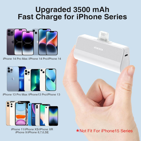 Portable Charger for iPhone,3500mAh Ultra-Compact Small Power Bank Compatible with iPhone 6/7/8/SE/11/XR/12/12 Pro Max/13/13 Pro Max/14/14 Pro Max...
