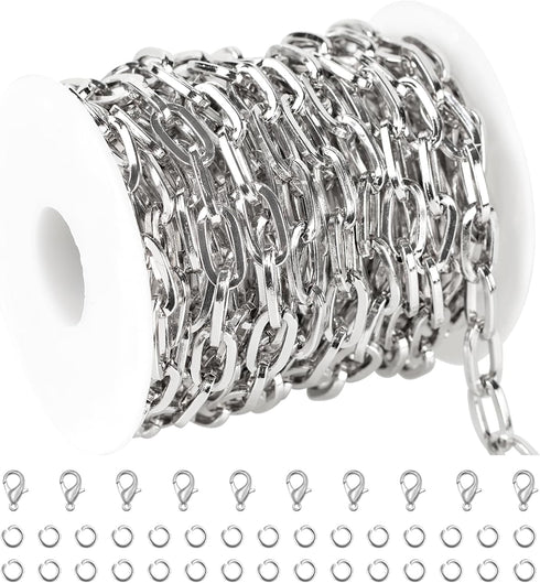 YOUBEIYEE 16.4 Feet Aluminum Chains for Jewelry Making Large Paperclip Chain Necklace DIY Making for Men and Women Jewelry Supplies Findings...