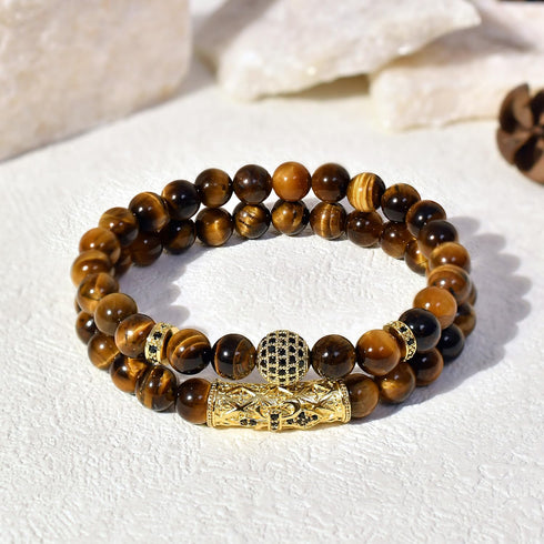 Tiger Eye Gemstone Beaded Stretch Bracelet For Men 8MM Natural Stone Beads Bracelet Set Adjustable Bracelet Best for Men Women Gifts...