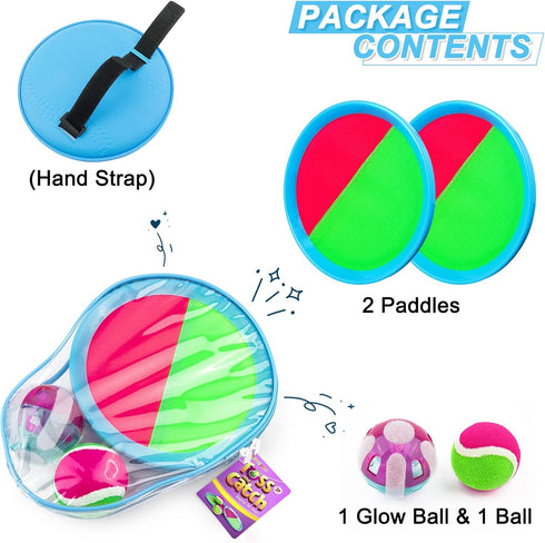 Kids Toys - Glow in The Dark Outdoor Games, Toss and Catch Ball Set with Light Up Ball, Outdoor Toys for Kids Ages 4-8, Upgraded Paddle Ball Games...