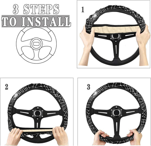 Retro Halloween Web Spider Steering Wheel Cover for Women, Girls 15 inch Universal Auto Car Anti Slip Wrap Steering Wheel Covers Fit for Vehicles,...