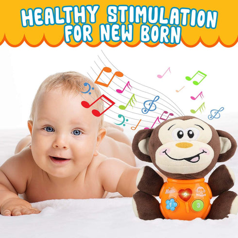Insnug Plush Monkey Musical Baby Toys - Educational Montessori Stuffed Animal Light Up Toys Small Fun Sensory Brain Development for Newborn Infant...