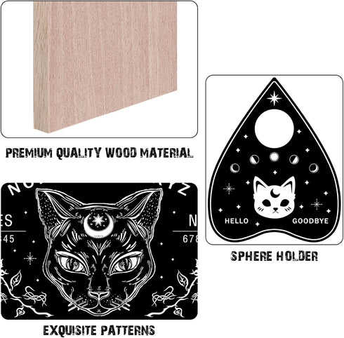CREATCABIN Black Cat Wood Spirit Board Talking Boards Pendulum Board Wooden with Planchette Dowsing Divination Kit Spirit Hunt Metaphysical Messag...