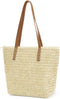 Straw Beach Bag for Women Large Straw Tote Bag with Zipper Summer Woven Bag Beach Travel Casual Straw Shoulder Bags...