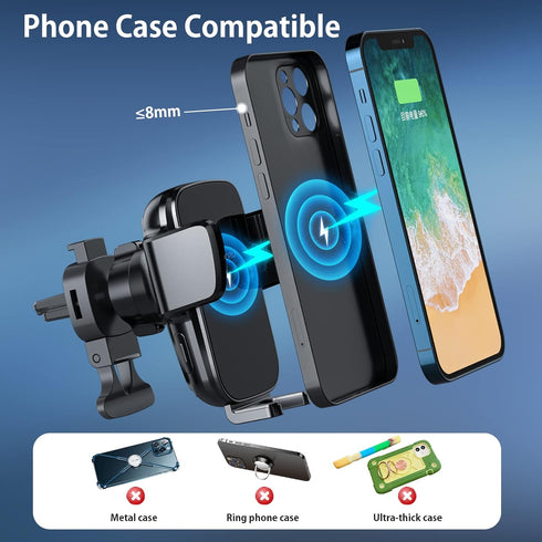 Wireless Car Charger Mount, 15W Fast Charging Auto-Clamping Car Phone Holder, Windshield Dashboard Air Vent Car Charging Holder for iPhone Samsung...