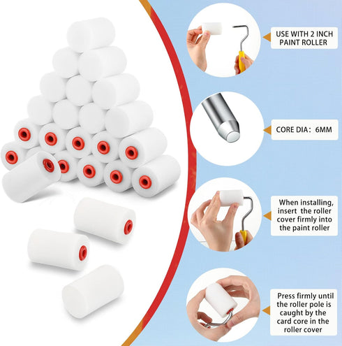 40 Pcs 2 Inch Mini Paint Roller Foam Paint Roller Covers Small High Density Household Paint Roller Covers Sponge Paint Roller Refills for Textured...