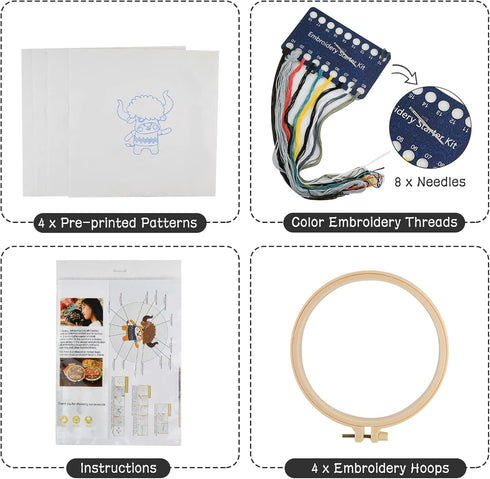 Locisne 4 Set Embroidery Stitching Kits, 6 Inch Animal Embroidery Pattern Beginner Embroidery Kit, Embroidery Materials All Contain, Craft Sewing ...