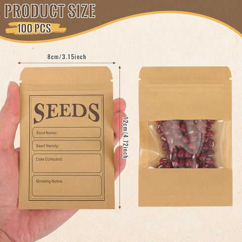 100 Pieces Seed Saving Envelopes, 4.7x3.1 Inch Sealing Kraft Seed Packets Envelopes with Clear Window for Flower Vegetable Seeds Storage...