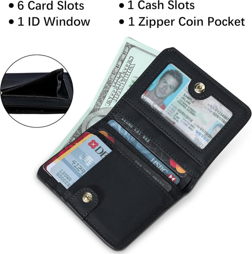 Gostwo Small Wallet for Women, Slim Bifold Credit Card Holder, Compact RFID Blocking Cash Wallet, Billfolds Thin Leather Zipper Pocket, Mini Walle...