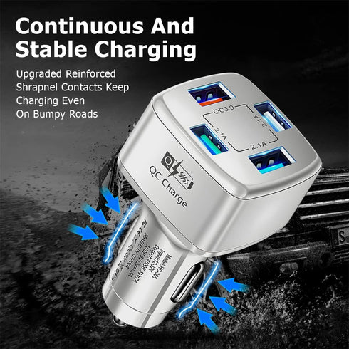 USB Car Charger Adapter, 4 Ports QC3.0 35W 7A Fast Car Phone Charger, Multi-Port Smart Quick Charger with LED Light, Compatible with iPhone 13 12 ...