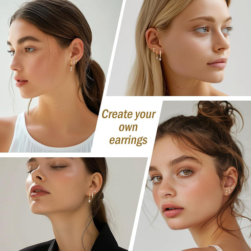 GEORGE · SMITH Gold Hoop Earrings Set for Women, 14K Gold Plated Hypoallergenic Cartilage Earring Stacks, Dainty Multiple Piercing Huggie Earrings...