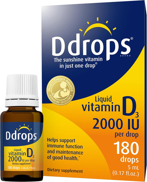 Ddrops Adults 2000IU 180 Drops - Liquid Vitamin D3 Supplement, Supporting Strong Bones & Immune System...