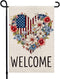 4th of July Patriotic Garden Flag 12x18 Double Sided, American Floral Heart Welcome Burlap Small Yard Flag for Independence Day Outside Decoration...