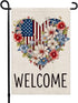 4th of July Patriotic Garden Flag 12x18 Double Sided, American Floral Heart Welcome Burlap Small Yard Flag for Independence Day Outside Decoration...