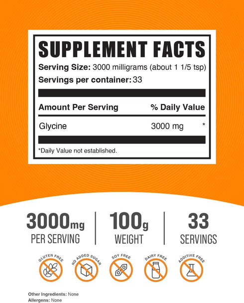 BulkSupplements.com Glycine Powder - L-Glycine Powder, Glycine Supplements, Glycine 3000mg - Glycine Amino Acid, Pure & Gluten Free - 3000mg per S...