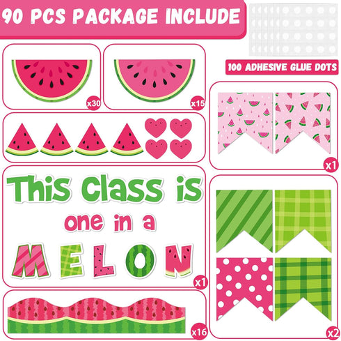 90 Pieces Watermelon Bulletin Board for Classroom Decoration One in a Melon Classroom Decorations Watermelon Paper Cutouts Sweet Summer Bulletin B...