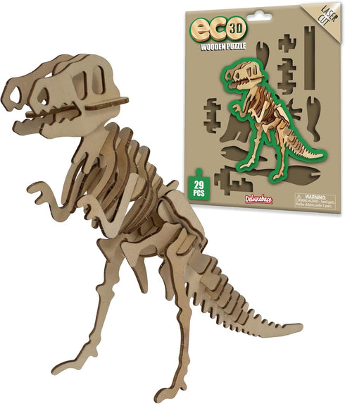 Eco 3D Wooden Puzzle T-Rex from Deluxebase. Animal Themed DIY 3D Puzzle Craft Kit. Sustainable Wood Dinosaur Animal Toys. Perfect Model Building K...