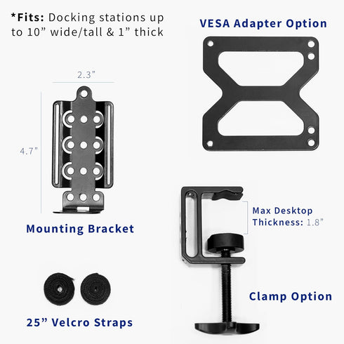 VIVO Universal Docking Station Mount for Workstation, Behind Monitor VESA Mounting, Under Desk Installation, Heavy Duty C-clamp Options, Fits Dock...
