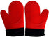 2PCS Red Black Professional Extra Large Silicone Oven Mitts and Pot Holders Oven Gloves Heat Resistant Gloves Kitchen Mittens BBQ Holders for Cook...