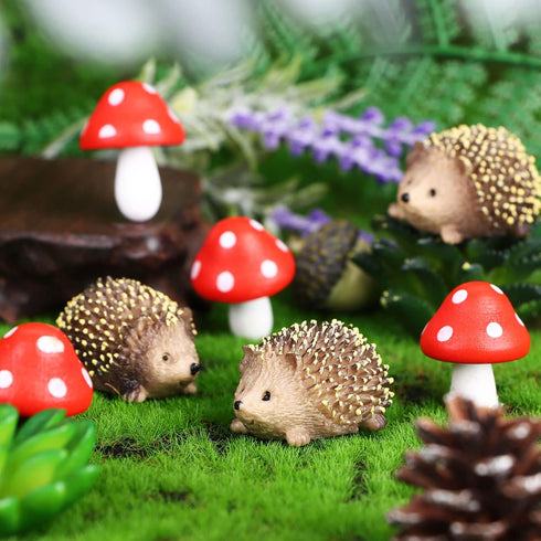 8 Pcs Fairy Wild Garden Accessories Mini Hedgehogs and Mushroom Statue Micro Landscape Plant Pots Bonsai Craft Decor Miniature Mushroom Figurines ...