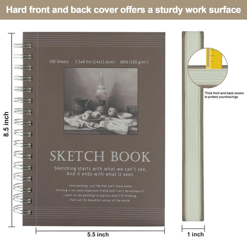 Sketch Book 5.5x8.5 - Small Sketchbook for Drawing - Spiral Bound Art Sketch Pad, Pack of 2, 200 Sheets (68 lb/100gsm), Acid-Free Drawing Paper fo...