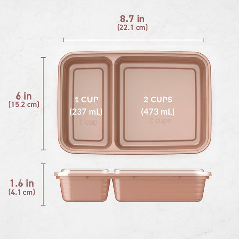 Bentgo 20-Piece Lightweight, Durable, Reusable BPA-Free 2-Compartment Containers - Microwave, Freezer, Dishwasher Safe - Rose Gold...