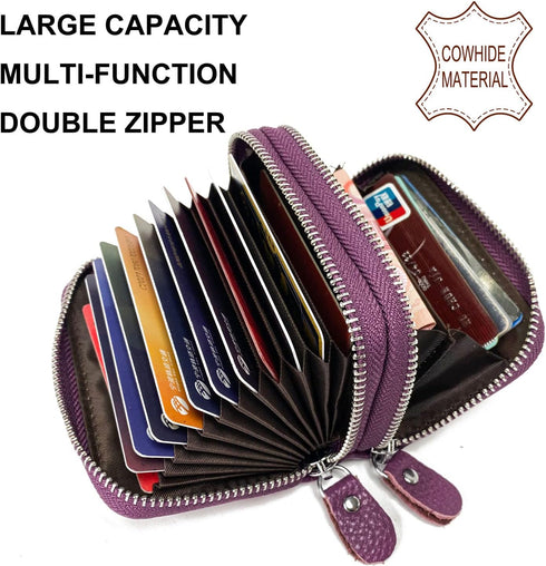 RFID Credit Card Holder, Small Leather Zipper Card Case Wallet for Women and ID Window Coin Pouch Security Travel Wallet (PURPLE)...