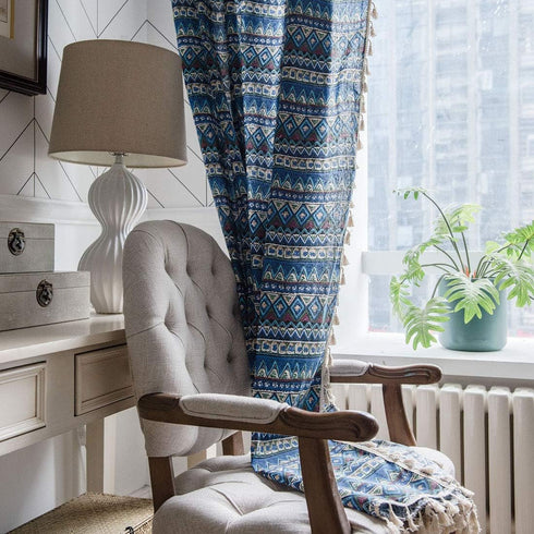 vctops Bohemian Cotton Linen Geometric Printed Window Curtain Panel with Tassels Rod Pocket Room Darkening Curtain Panel for Living Room Bedroom, ...