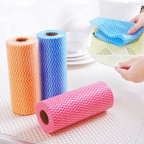 Disposable Cleaning Towel (2 Rolls /100pcs) Paper Towels Multipurpose Fabric OTP Nonwovens Non-Woven Kitchen Disposable Cleaning Nonstick Wiping R...