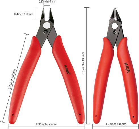 KATA 5 Inch Micro Wire Cutters, Precision Mini Flush Cutters and Clean Cut Pliers for Electronics, Model, Jewelry, Model Kits, Red...