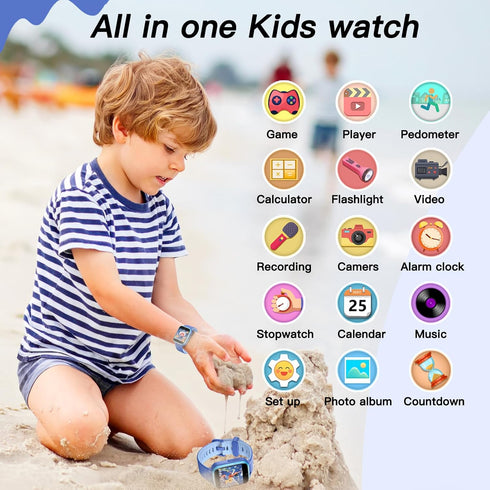 Butele Kids Games Smartwatch MP3 Player Music Watch, Kids Smart Watch with 16 Games, Flashlight,Alarm Clock, Video Camera, Educational Toys Kids W...