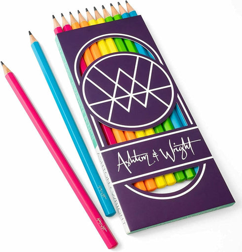 Ashton and Wright - Classic HB Pencils, 15cm Rulers, Erasers, Z-Grip Smooth - Neon Set of 25...