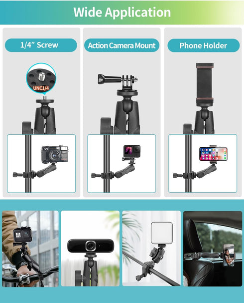 Handlebar Bike Motorcycle Pole Mount Clamp Mount, 360°Rotation Ski Pole Tube Bar Mount Compatible with DJI Osmo Action Insta360 and Other Action C...