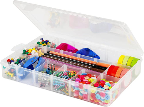 18 Grids Plastic Organizer Box with Dividers, Exptolii Clear Compartment Container Storage for Washi Tapes Beads Crafts Jewelry Fishing Tackles, S...