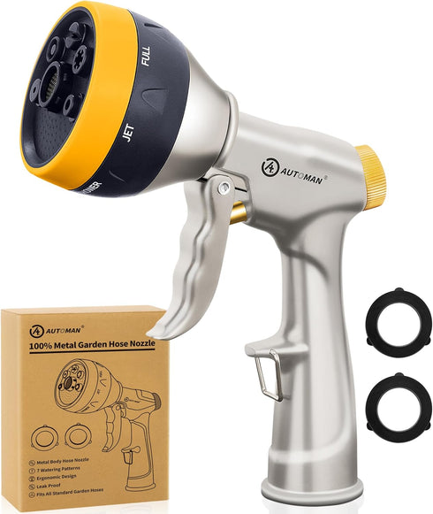 AUTOMAN Garden Nozzle Sprayer, High Pressure Spray Nozzle, 100% Metal Water Hose Nozzle, 7 Patterns Watering Nozzle, Heavy Duty Sprayer Garden Noz...