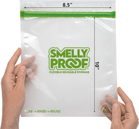 Smelly Proof Reusable Food Storage Bags Designed & MFG, USA MADE, Dishwasher-Safe, Easy-To-Clean, BPA FREE, NO PEVA, Clear FLAT Large 3-mil Thick,...