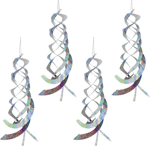 4 Pieces 20 Inches Silver Spiral Bird Reflectors Deterrents for Outside, Hanging Mylar Reflective Wind Spinner Bird Repellent Devices Keep Animals...