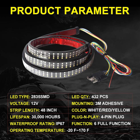 Teguangmei 48 Inchs Truck Tailgate Light Bar Triple-Row Truck Tail Light Strip Super Bright LED Red/White/Amber Running Turn Signal Brake Reverse ...