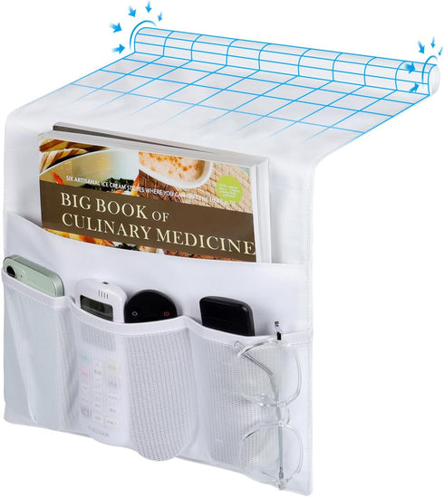 WOMACO Bedside Storage Caddy, Bed Side Pocket Organzier Remote Control Holder for Phones, Magazines, Tablets, Accessories (White, Medium)...