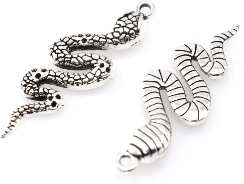 20PCS Snake-shape Charms Pendants Accessory Mixed Smooth Metal Charms for DIY Jewelry Making and Crafting, Ancient Silver...