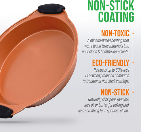 NutriChef Non Stick Round Cake Pan, Commercial Grade Metal Bakeware with Silicone Handles, Long-Lasting, Easy-to-Clean, Dishwasher Safe, PFOA, PFO...