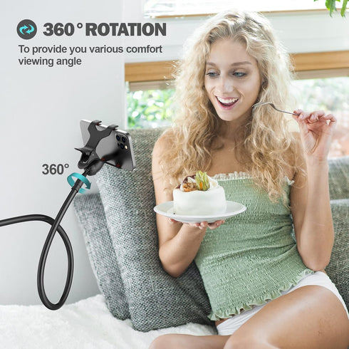 Gooseneck Phone Holder for Bed, Flexible Lazy Arm Mount 360 Adjustable Mobile Phone Clamp Bracket Stand Desk for iPhone 12 Mini Pro, 13, 11 Pro Xs...