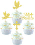 24 Pack Spanish Mi Bautizo Cupcake Toppers with Glitter Cross Angel Dove Baptism Cupcake Picks Decorations for Religious God Bless Theme Baby Show...