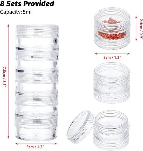 Hipiwe 8 Sets 5 Layers Clear Plastic Round Storage Jars Jewelry Bead Storage Containers Small Travel Sample Jar Pots for Sewing Sewing Pills Nail ...