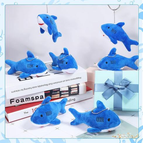 12 Pcs Shark Party Favors Mini Shark Stuffed Animal Shark Plush Toys Shark Keychain Tiny Ocean Animal Toys, 4.7 Inch(No Light,Dark Blue)...