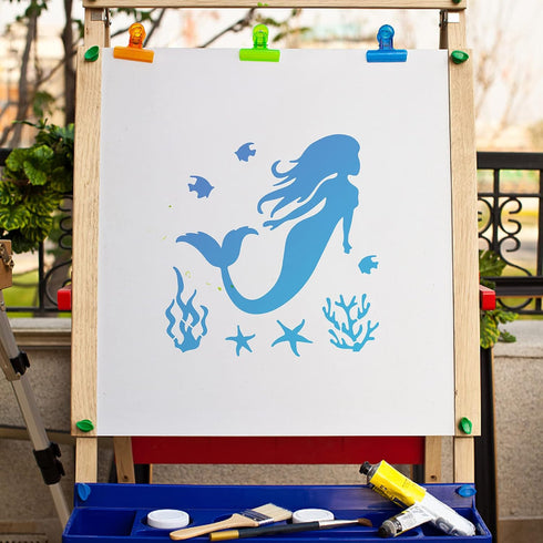 GORGECRAFT Mermaid Stencils Coral Templates Aquatic Plants Starfish Fish Sea Creatures Reusable 18x18cm Square Painting Stencils for Wall Scrapboo...