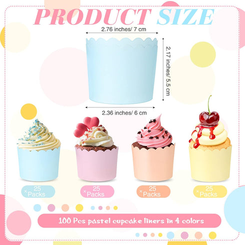 100 Pieces Baking Cups Cupcake Wrappers for Muffins 5.5 oz Multi Color Baking Cups for Desserts Baby Showers Birthday Party Celebrations (Pastel C...