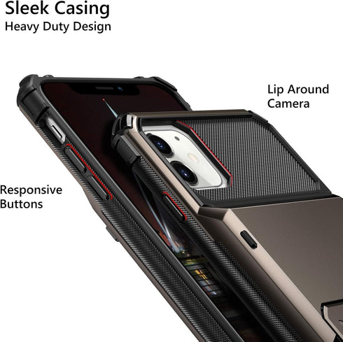 Vofolen Compatible with iPhone 12 Mini Case 5G Wallet 4-Card Slot Credit Card Holder Flip Door Hidden Pocket Anti-Scratch Dual Layer Hybrid TPU Bu...