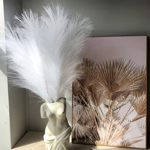 7 PCS Faux Pampas Grass, 23"/60cm White Pampas Grass Decor,7 Branches | Each Stem Fluffy Small Pompous Grass for Vase Filler in Table Vase Decor f...