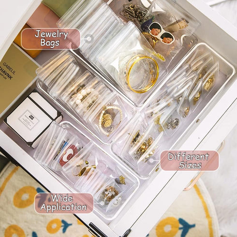 100PCS Jewelry PVC Storage Bags Self Seal Small Pouches Zipper Bag Clear Rings Earrings Packing Jewelry Transparent Lock Bags for Holding Jewelrie...